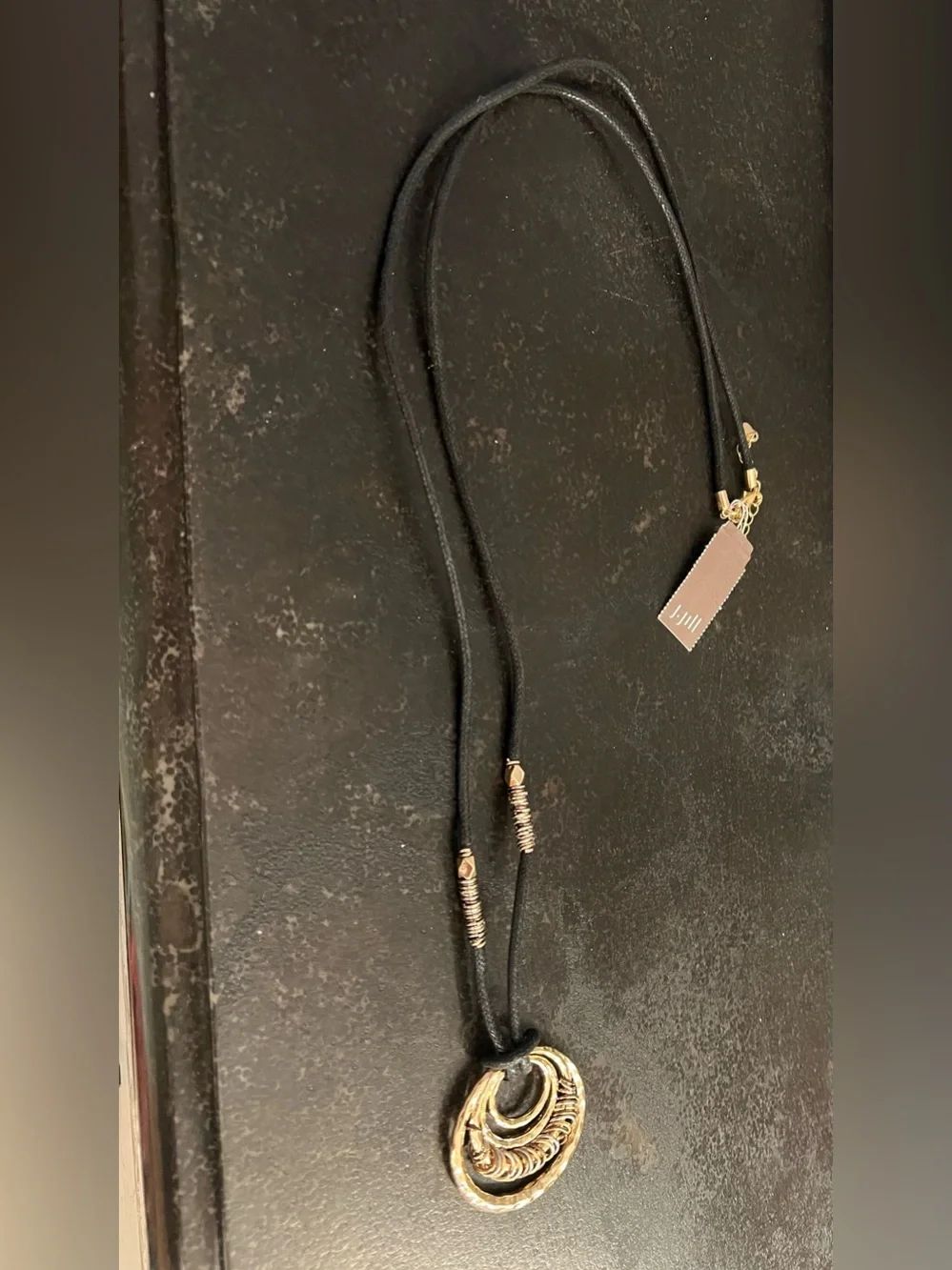 J. Jill Gold-Tone Layered Hoop Pendant Necklace with Black Cord